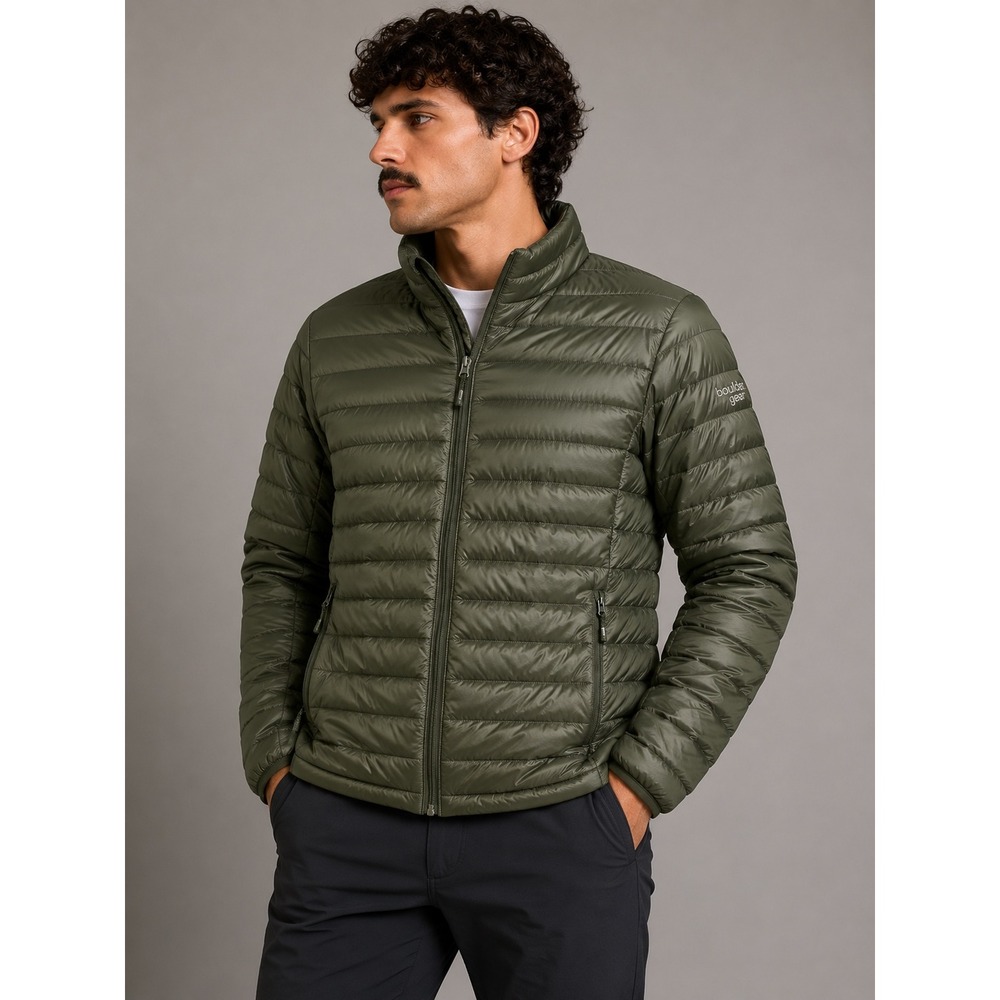 Boulder Gear Mens Olive Green Lightweight Puffer Jacket Full Zip Size S 2847R